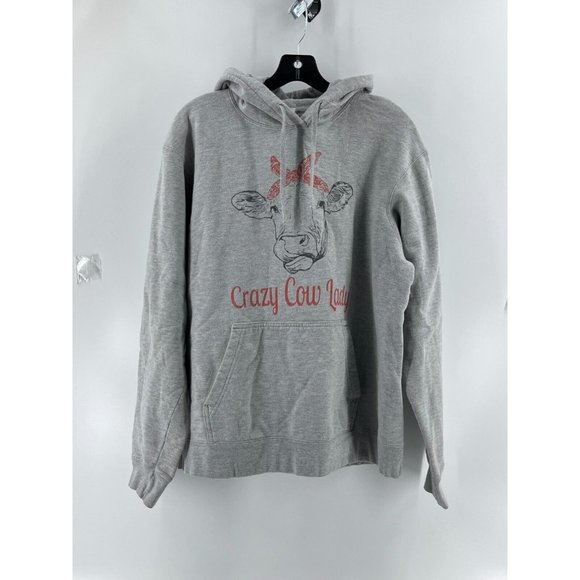 Crazy Cow Lady Rosie Women's Gray Pullover Graphic Hoodie Sweatshirt Size L - Picture 2 of 10